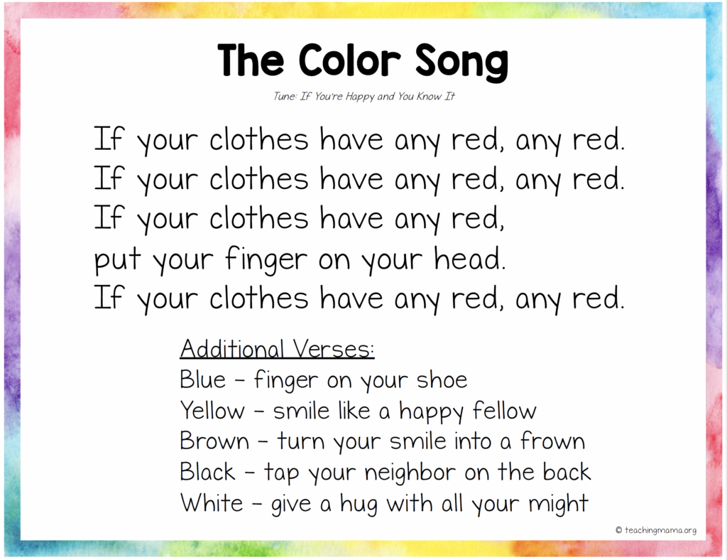 The Color Song - a great movement song for preschoolers